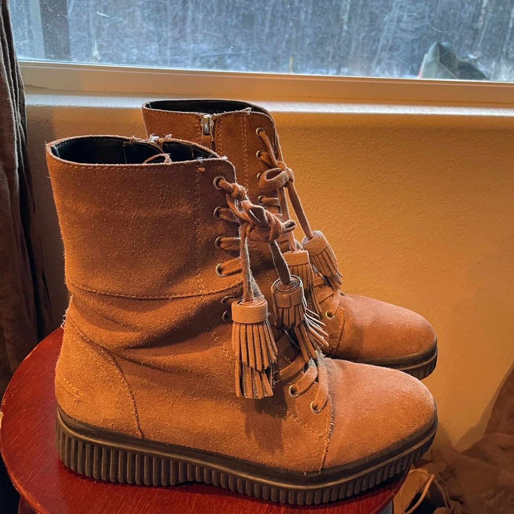 Franco Sarto 8 Suede Lace-Up Ankle Boots - Mocha- EUC